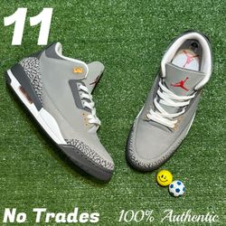 Size 11 Air Jordan 3 Retro “Cool Grey” 🦛