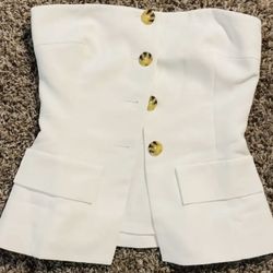 White Strapless Button Top 