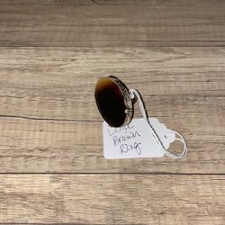 Womens Vintage large cocktail brown Quartz metal ring costume jewelry