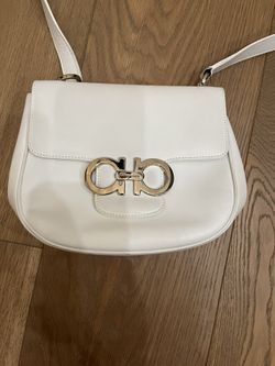 Ferrrago Trapezio Purse Used White Clean 
