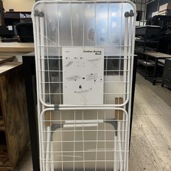 SONGMICS Clothes Drying Rack Metal Laundry Foldable with 2 Gullwings - White