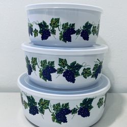NEW 6-Pc Melamine Grapevine Pattern Nesting Bowls W/Lids HS Melamine AB5506