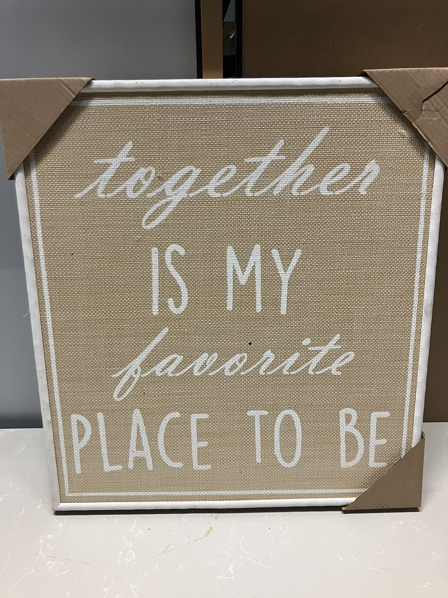 Wood And Fabric Sign “TOGETHER IS MY FAVORITE PLACE TO BE’