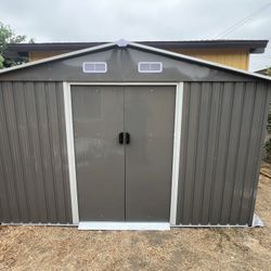 Sales $350.00!!!  (New in box) 8’ L x 10’ W x 6.’ H galvanized steel Metal Storage Shed Outdoor Garden Backyard 8’x10’ Storage. 