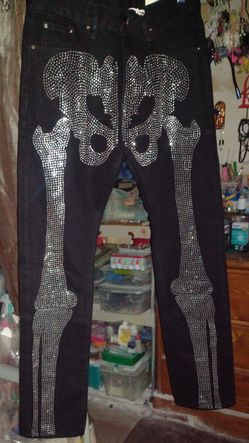 MNML Skeleton Rhinestone Pants