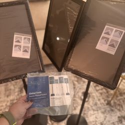 3 pedestal stands. Brand new ! frame size 11” x 17” - performance, wedding, announcement signs total