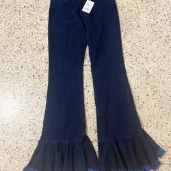 NWT Marquise Almeida denim Navy Blue flare/Raffle jeans with frayed hem