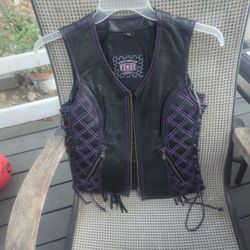Women's Leather Fringe Motorcycle Jacket - Purple Accents