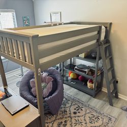 Child’s Grey or White Loft Bed set, Twin mattress with desk, desk chair and 3 bookshelves