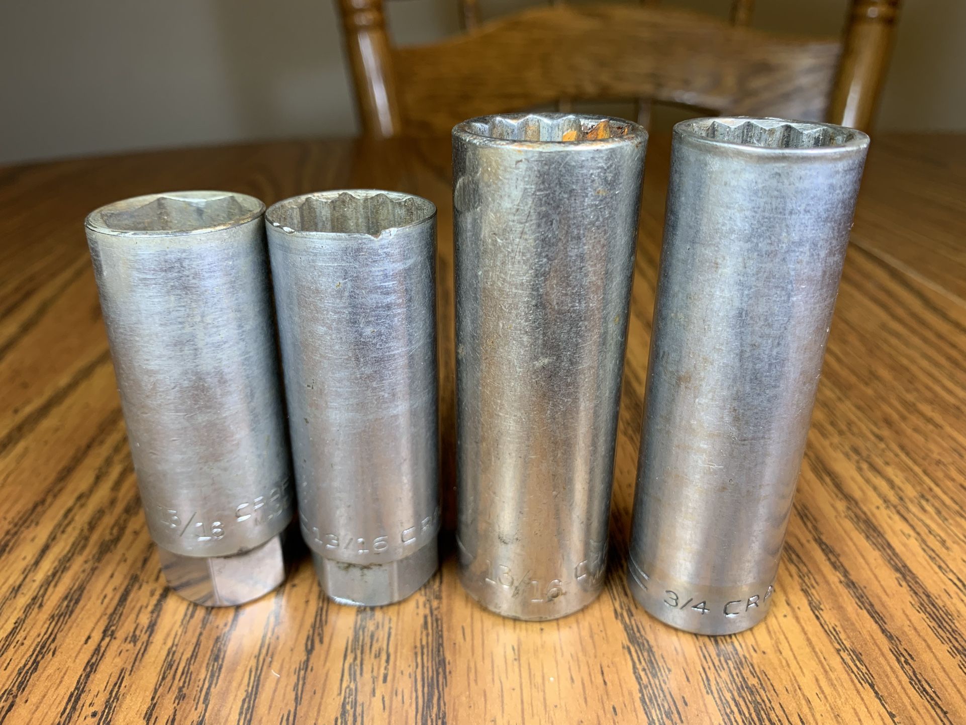 4 Vintage Craftsman Deepwell Sockets 13/16” Spark-plug, 3/4”, Mechanic Tools