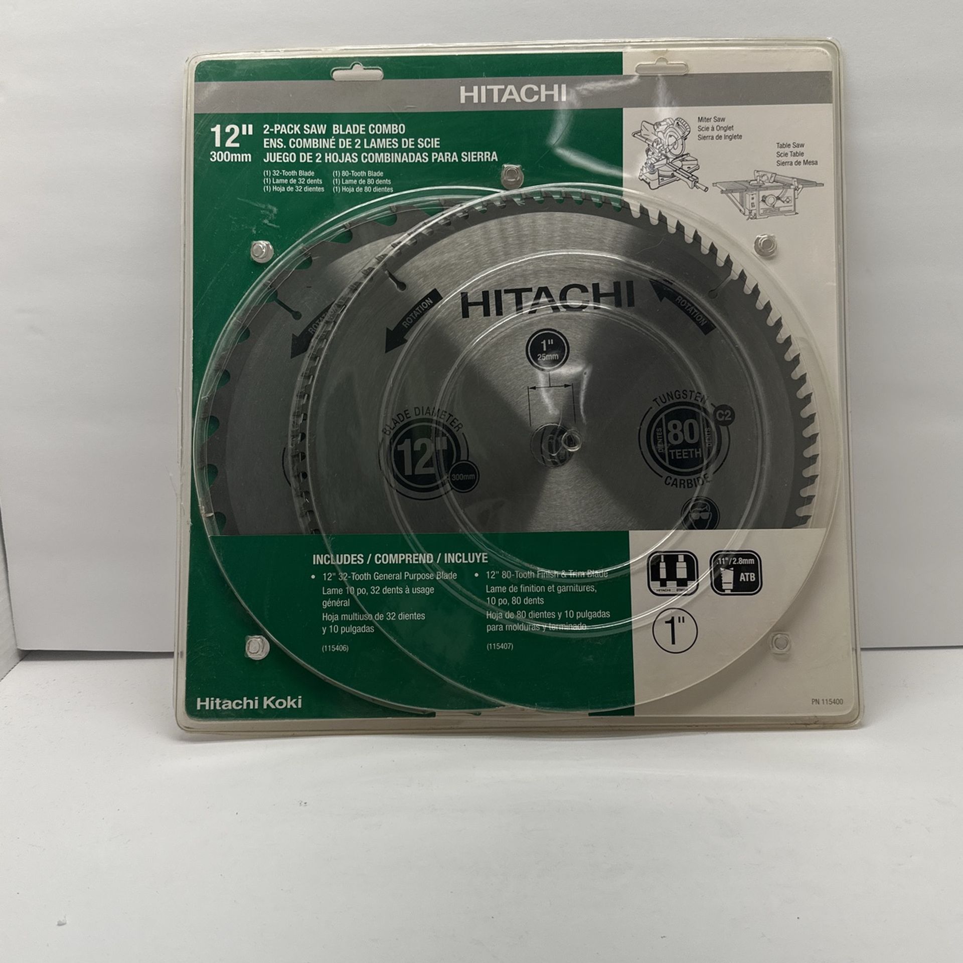 Hitachi Koki 115400 2 Pack 12" Saw Blade Combo 32 & 80 Tooth Tungsten Carbide