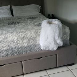 Alison Gray King Upholstered Bed With 4 Drawer Storage