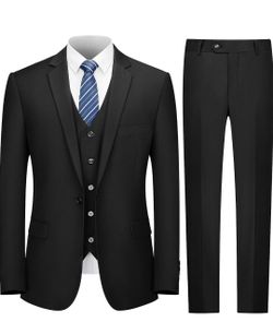Men's Suit Slim Fit, 4 Piece Suits for Men, One Button Solid Jacket Vest Pants with Tie, Tuxedo Set