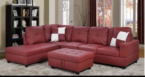 NEW Red Leather Sectional with Storage Ottoman FREE DELIVERY