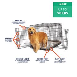 Used Top Paw Double Door Folding Wire Dog Crate with Divider Panel