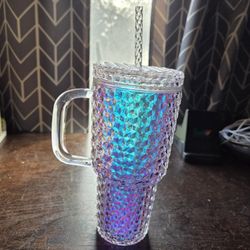 30oz Iridescent Textured Tumbler Mug w/ Handle & Straw