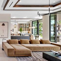 RH CORTONA WIDE ARM LUXE DEPTH LEFT CHAISE SECTIONAL IN PERFORMANCE CARAMEL VELVET 