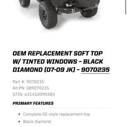 REPLACEMENT SOFT TOP W/ TINTED WINDOWS 2007-2009 JEEP WRANGLER 