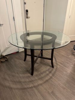 Round Glass Top Dining Table Dark Wood Base