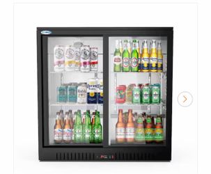 Koolmore 35 in. W 7.4 cu. ft. 2 Glass Sliding Door Counter Height Back Bar Cooler Refrigerator with LED Lighting in Black