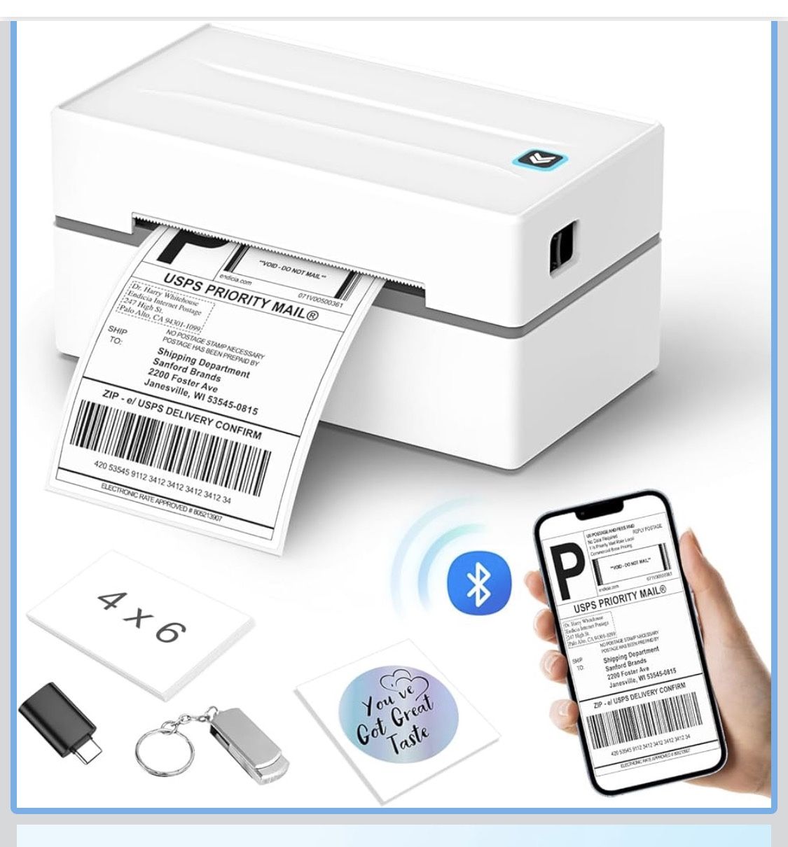 Bluetooth Thermal Label Printer, Wireless 4x6 Shipping Label Printers
