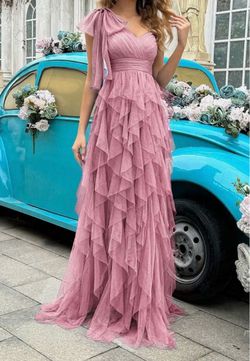 Women's Pink Ruffle Maxi Dress One Shoulder Size L
