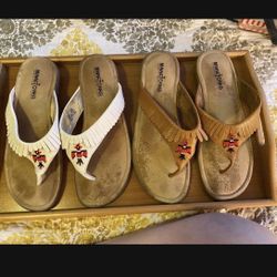 MinneTonka ;  Two Pairs Thong Sandals Size 10