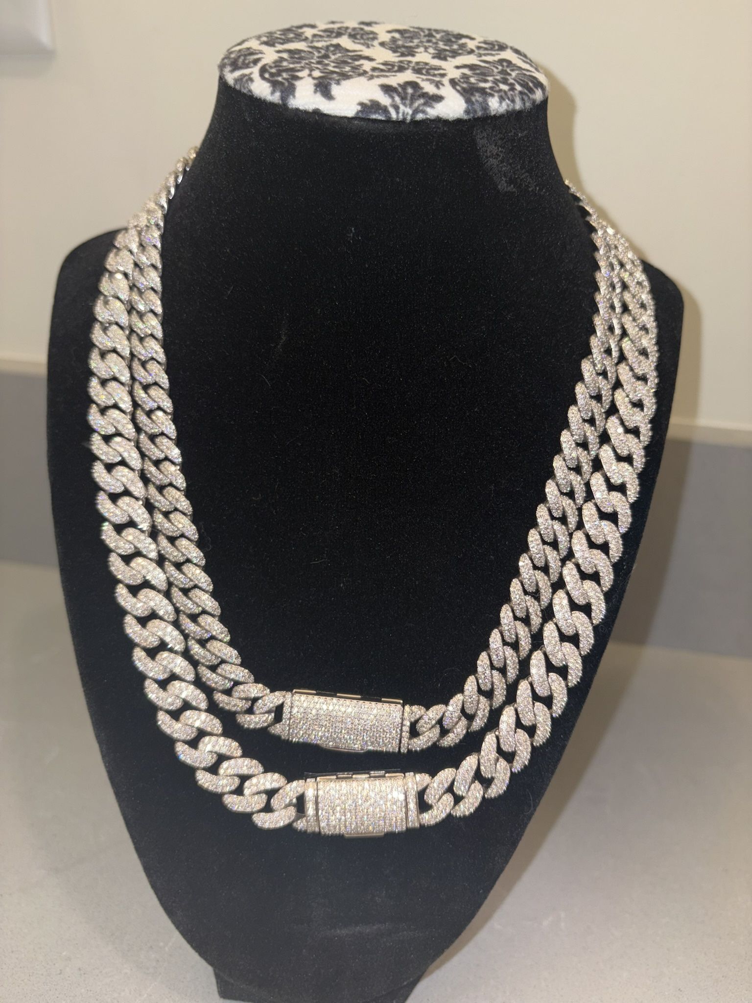 10mm Solid 925 Silver Solid Chain with Moissenite (Passes Diamond Test)