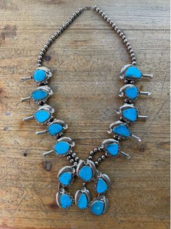 Turquoise Alpaca Squash Blossom Necklace