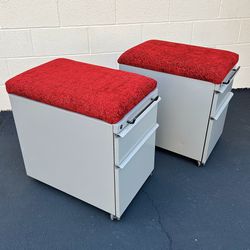 Set Of 2 Knoll Office Mobile Pedestal Rolling File Cabinet Cushion Top Seating 
