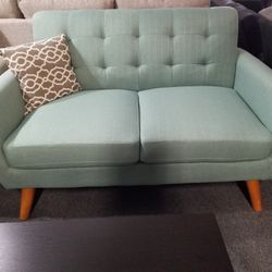 Brand New 60" Green/Tan/Charcoal Linen Midcentury Modern Loveseat Clearance!