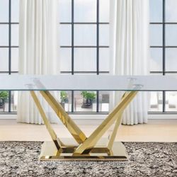 79” Glass Dining Table With Gold Base