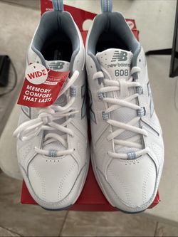 New Balance Women's 608 Comfort  Trainer Shoes, White/Blue, Size 9.5