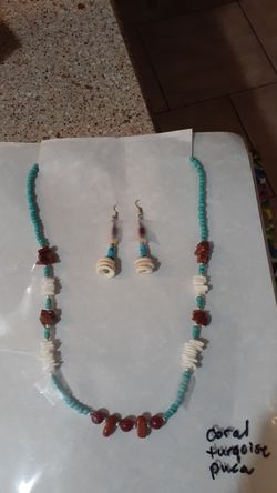 Turquoise hishe coral and puka shells
