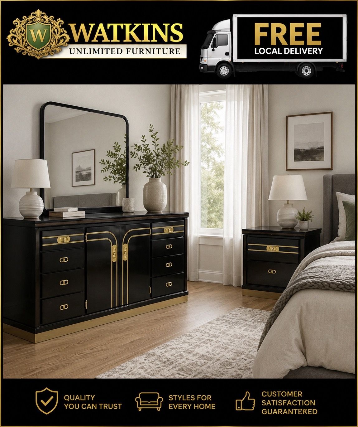 Elegant 2-Piece Bedroom Set – Dresser w/ Cabinet + Nightstand ✨