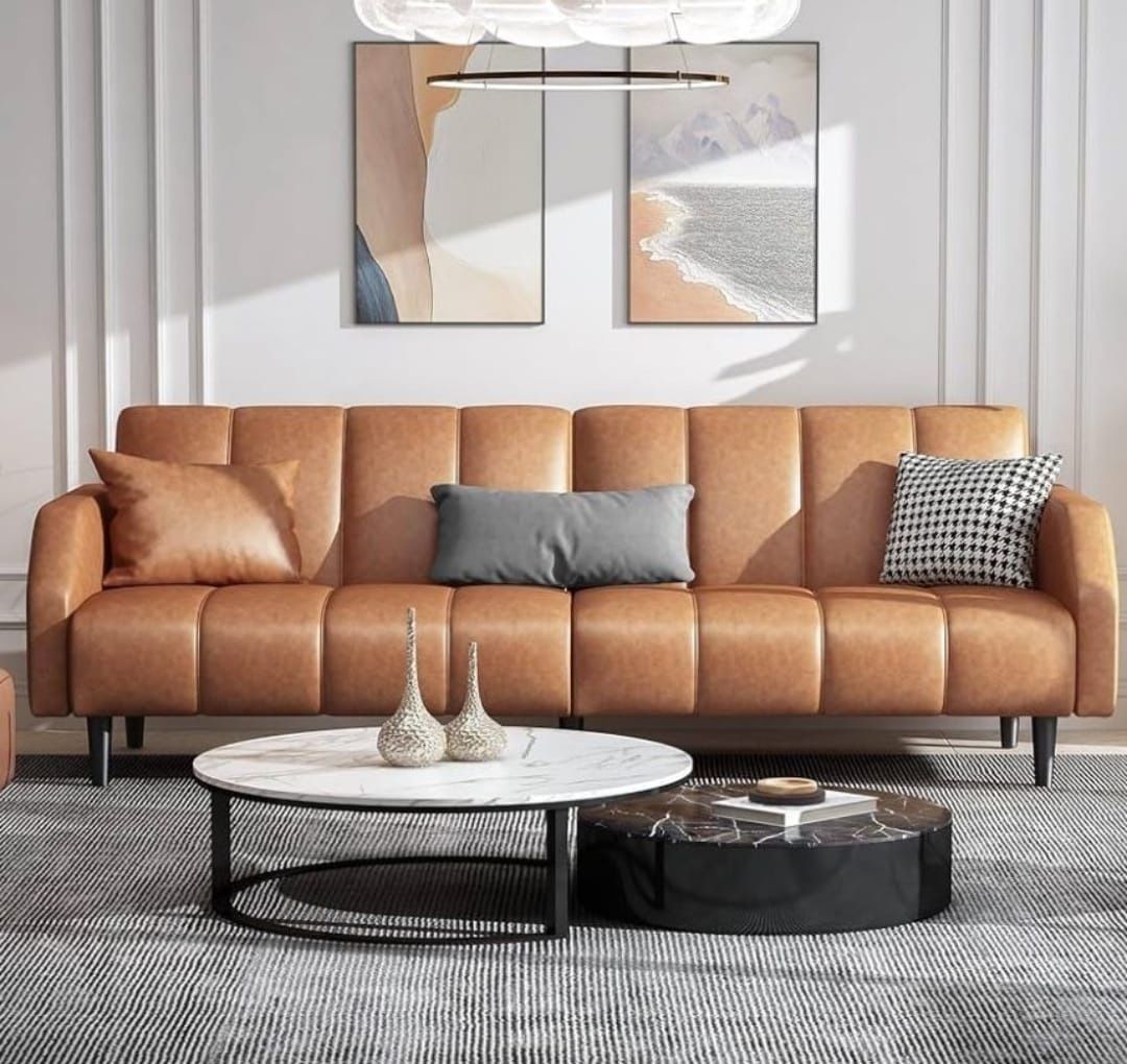 Fadware 78'' Futon Sofa Bed Couch, 2 Seater Faux Leather Futon Sleeper Couches with Adjustable Sofa Backrest, Convertible Loveseat Sofa Bed for Living
