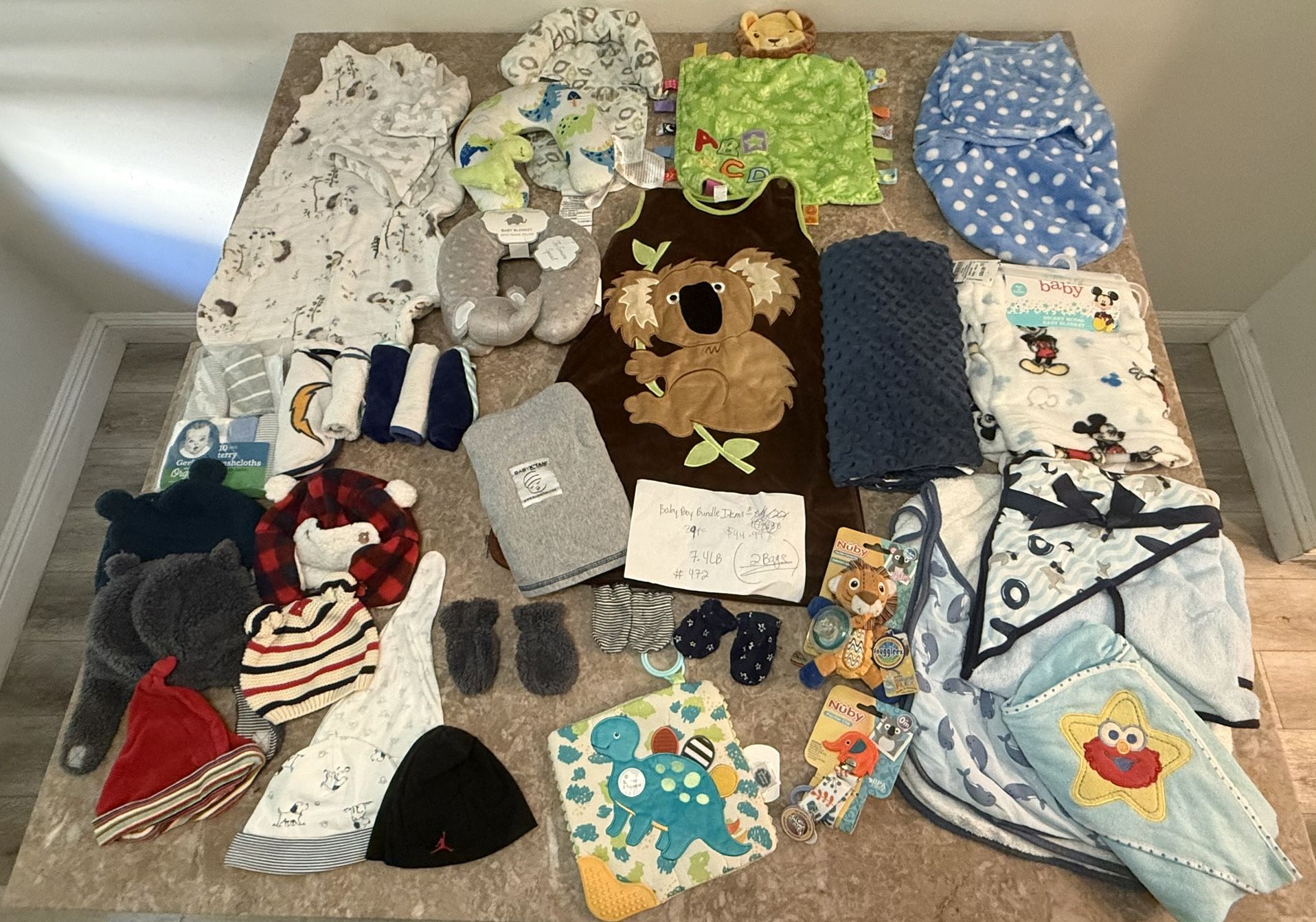 Baby Boy Lot- Blankets Towels Beanies Mitts Nuby Pacifier