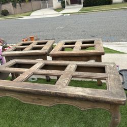 Coffee table and two end tables with glass