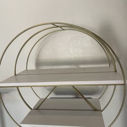 Wall Shelf Gold And White Round 