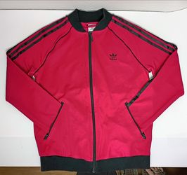 Adidas Jacket Pinkish Red Women's Small Zip Waist Pockets Long Sleeve Logo