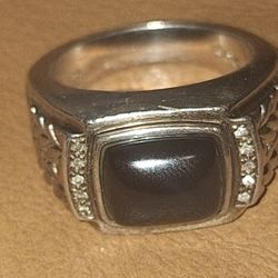 Sterling, Onyx And diamonds RING