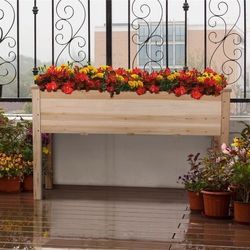 Natural Wood Garden Planter Bed, Solid Wood Raised Garden Bed, Rectangle Elevated Planter, Planter Box for Garden/House/Yard