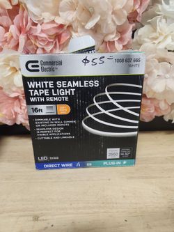 Commercial Electric
16 ft. Plug-In/Hardwire Cuttable/Linkable Dimmable Integrated LED 3000K Indoor Seamless Tape Strip Light w/Remote