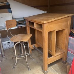 Vintage drafting desk with matching chair