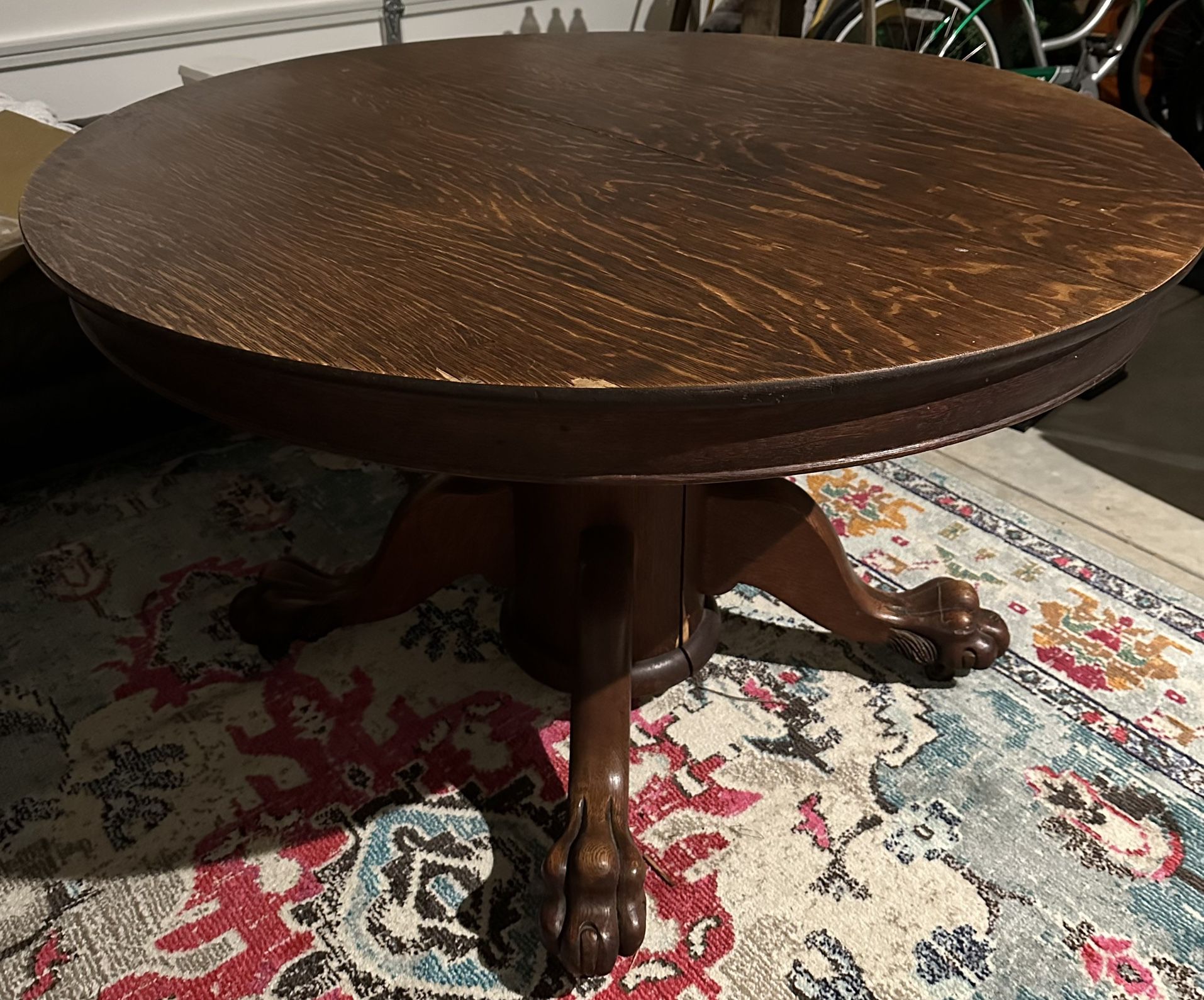 Antique Circular Wooden Table With Claw Feet