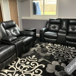 Brand New Ashley Black Reclining Sofa and Loveseat