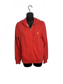 Ralph Lauren Orange/Red Full-Zip Hoodie with Yellow Polo Pony Medium