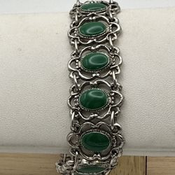 Vintage Art Deco Faux Chrysoprase Filigree Green Cabochon 7” Great Condition 