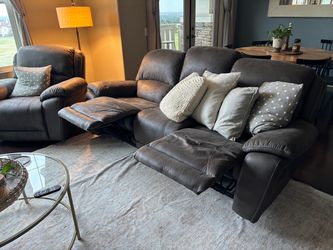 Soft Brushed Leather Reclining Sofa and Chair Set