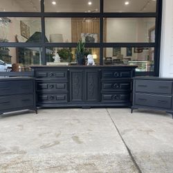 Solid Oak, Black Dresser, 9  Drawers Perfect Shape 